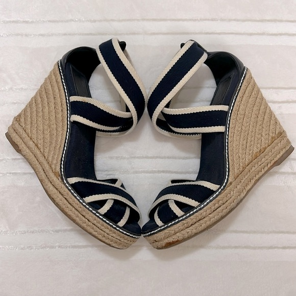 Tory Burch Nautical Espadrilles Wedge Platform Sandals - Picture 1 of 9